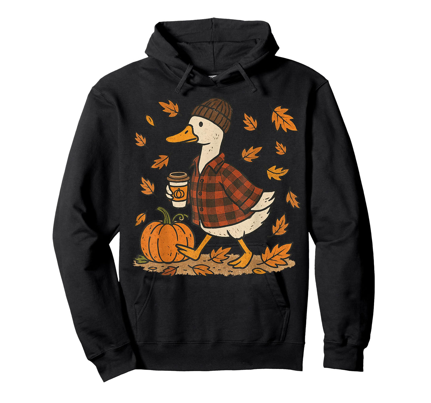 Fall Pumpkin Goose Autumn Coffee Lover Cozy Flannel Season T-Shirt