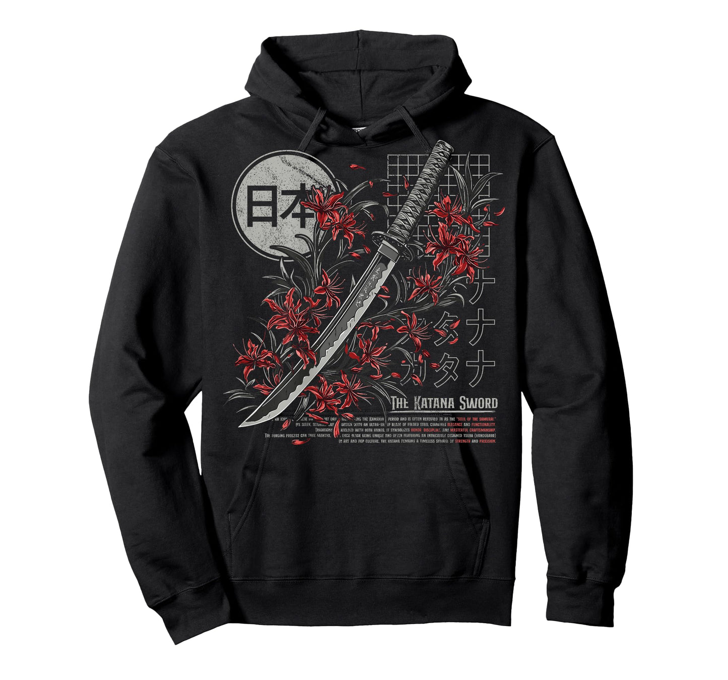 Red Spider Lily Flower Japanese Katana Sword Backprinted T-Shirt