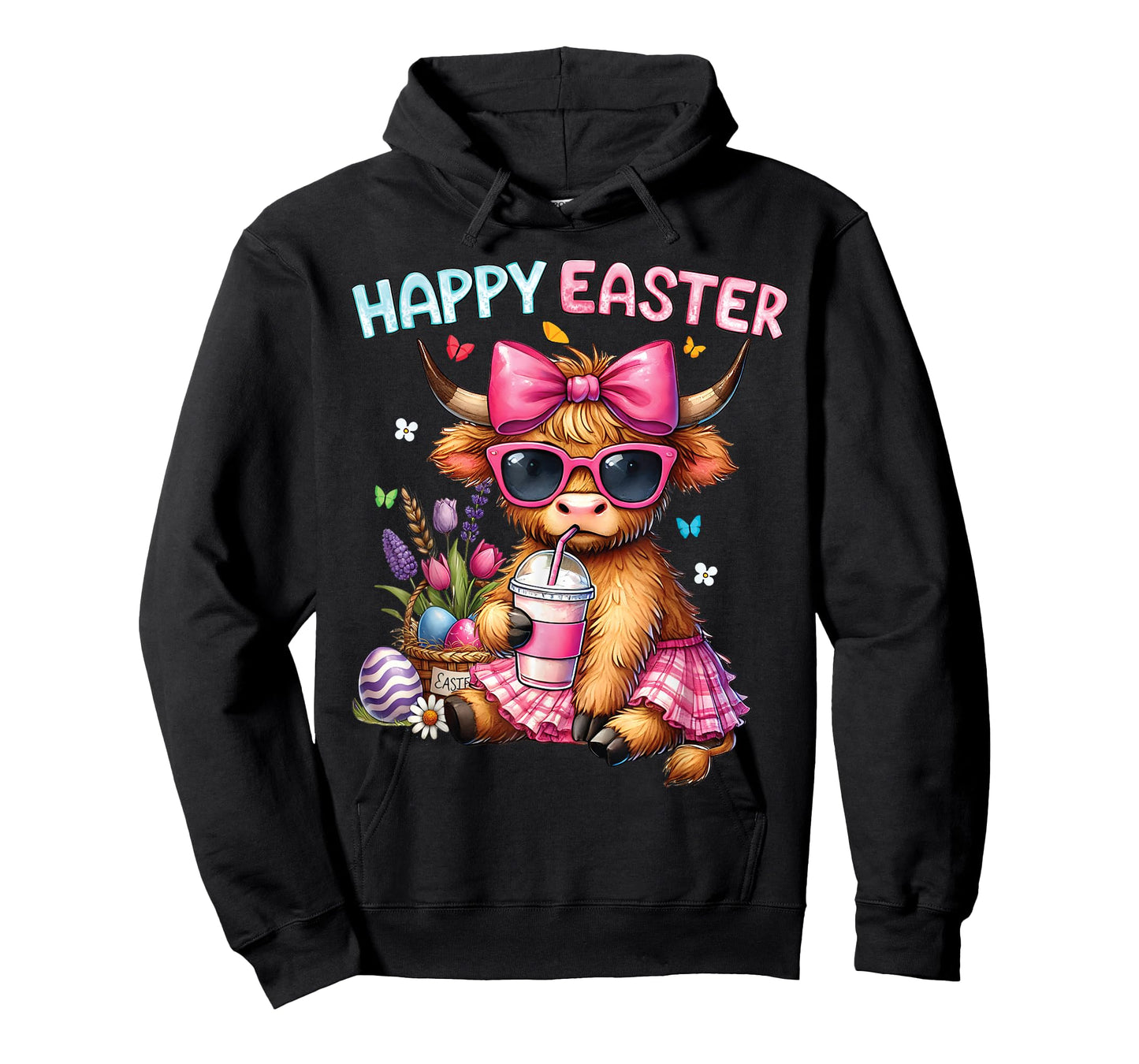 Happy Easter Day Highland Cow Cute Easter Bunny Women Kids T-Shirt