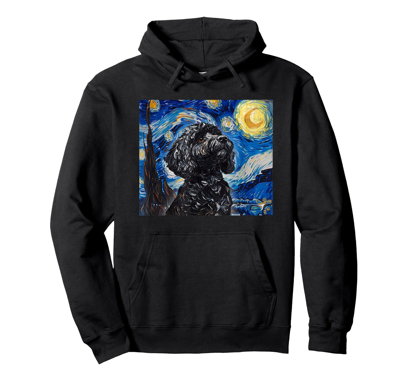 Cute Illustration Painting Starry Night Black Cockapoo Lover T-Shirt