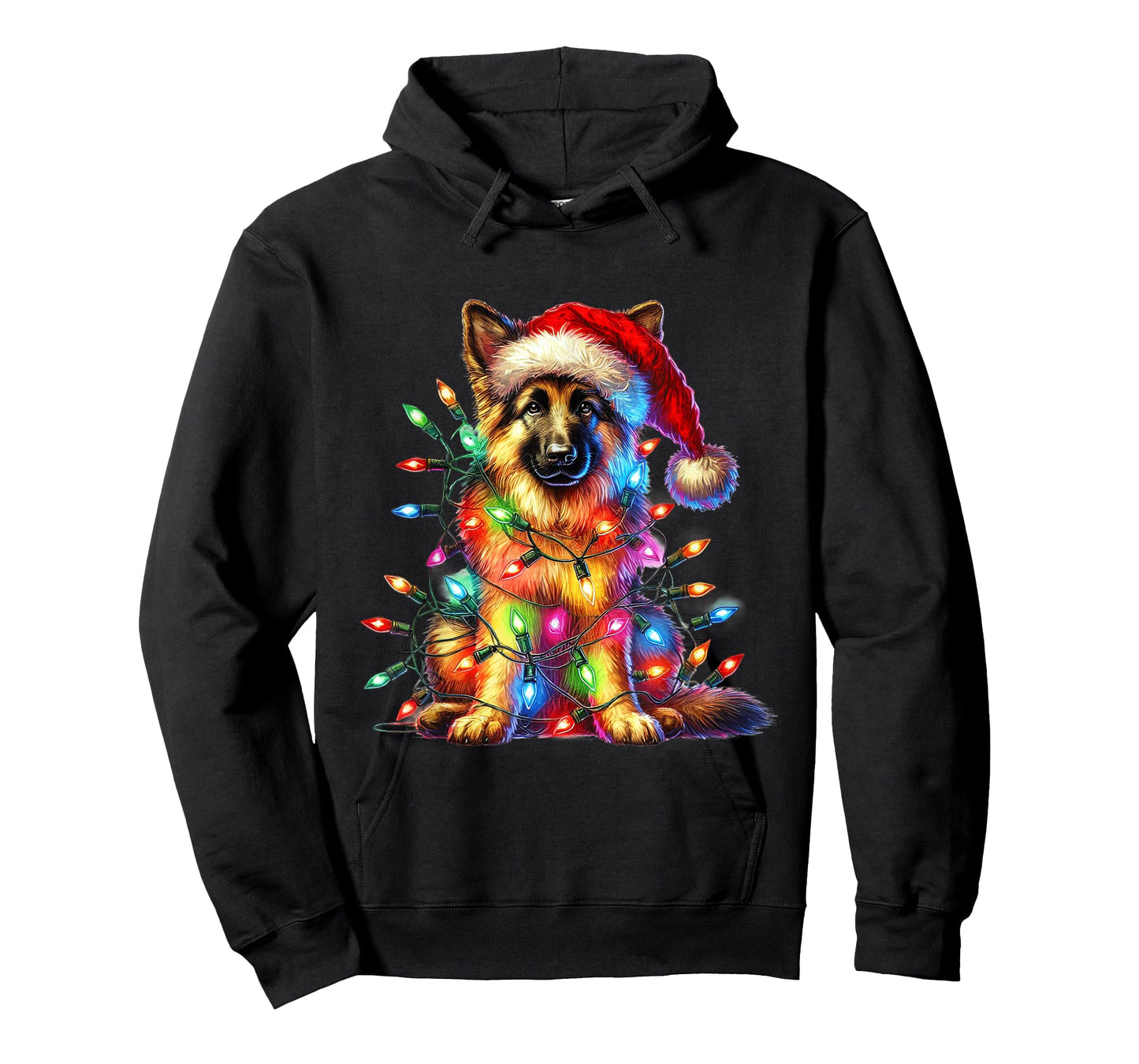 German Shepherd Christmas Lights Santa Hat Dog Lover T-Shirt
