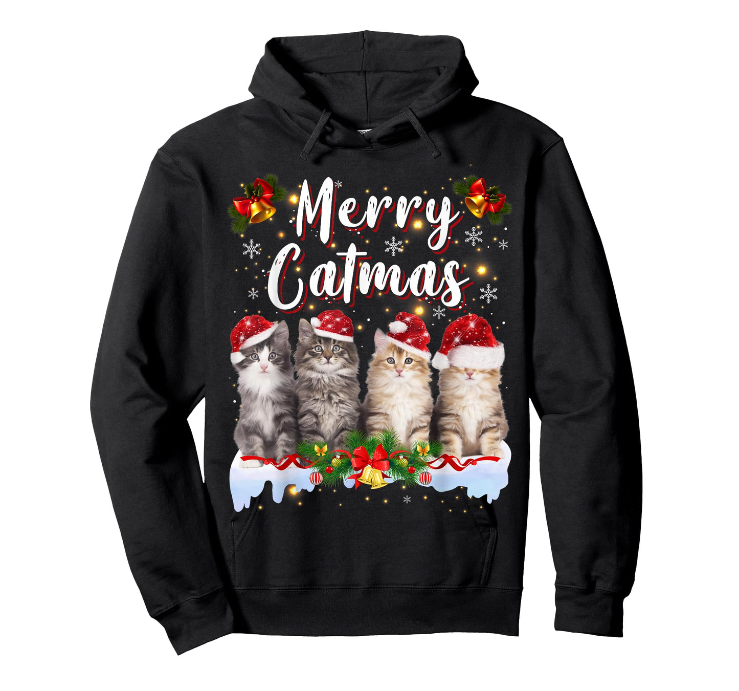 Cat Christmas Santa Hat Funny Merry Catmas Meowy Men Women T-Shirt