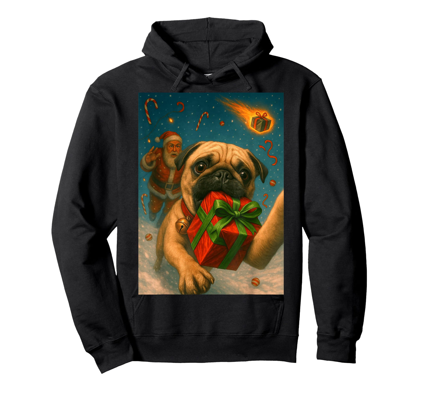 Pug Christmas Shirt - Funny Selfie with Santa T-Shirt