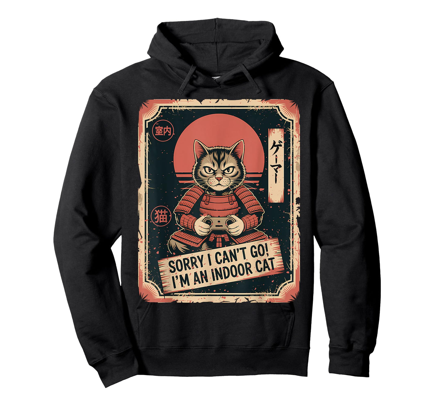 Samurai Gamer Cat Sorry I Cant Go Im an Indoor Cat T-Shirt