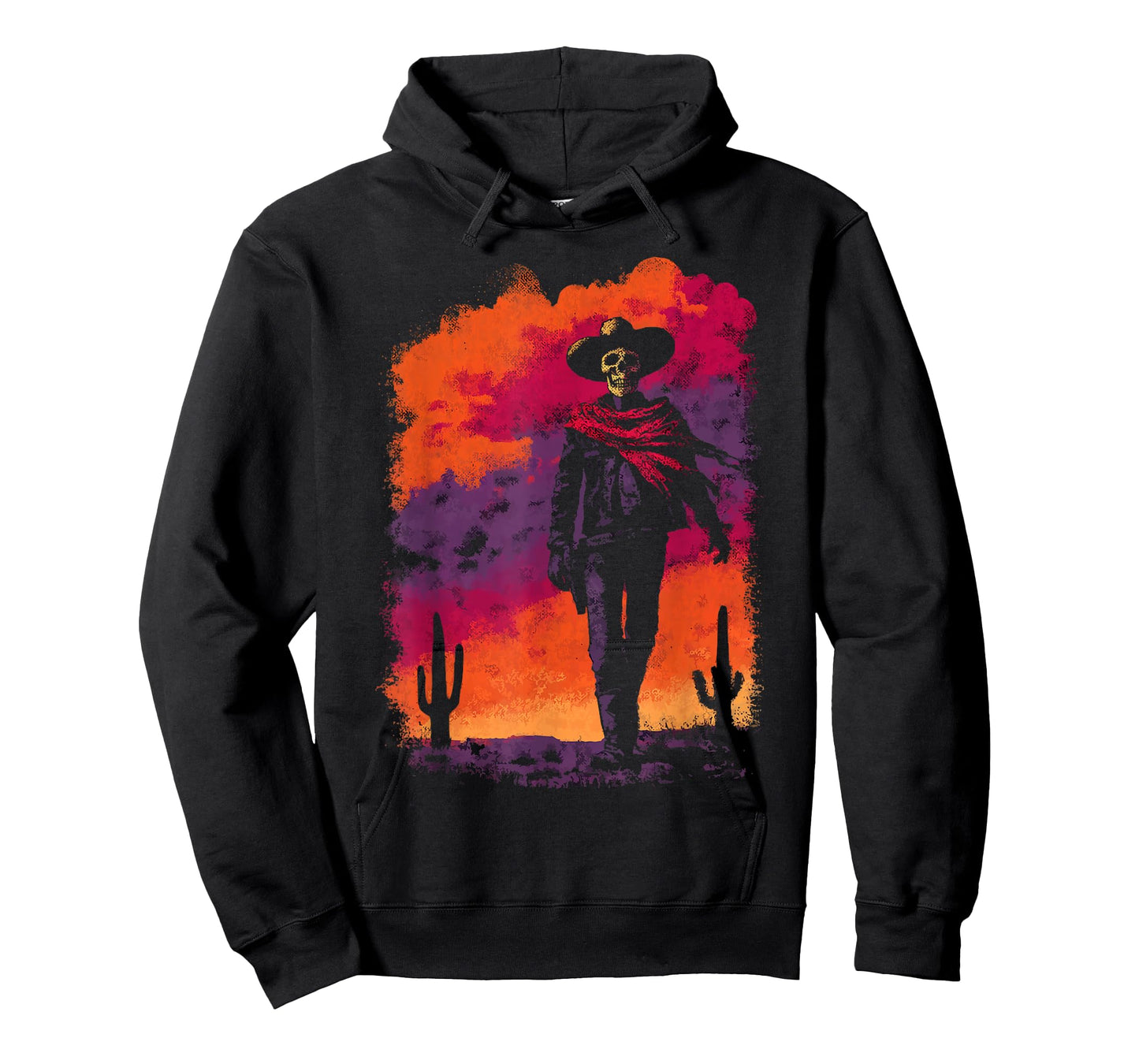 Stylish Skeleton Cowboy with Desert Sunset Western Gothic T-Shirt