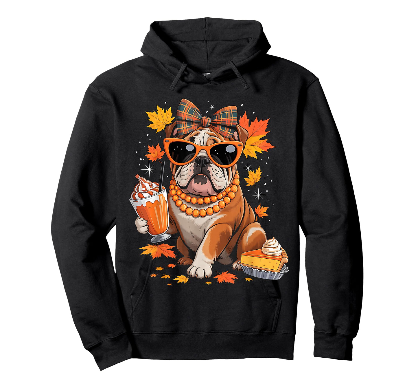 English Bulldog Bow Girls Fall Autumn Leaves Thanksgiving T-Shirt