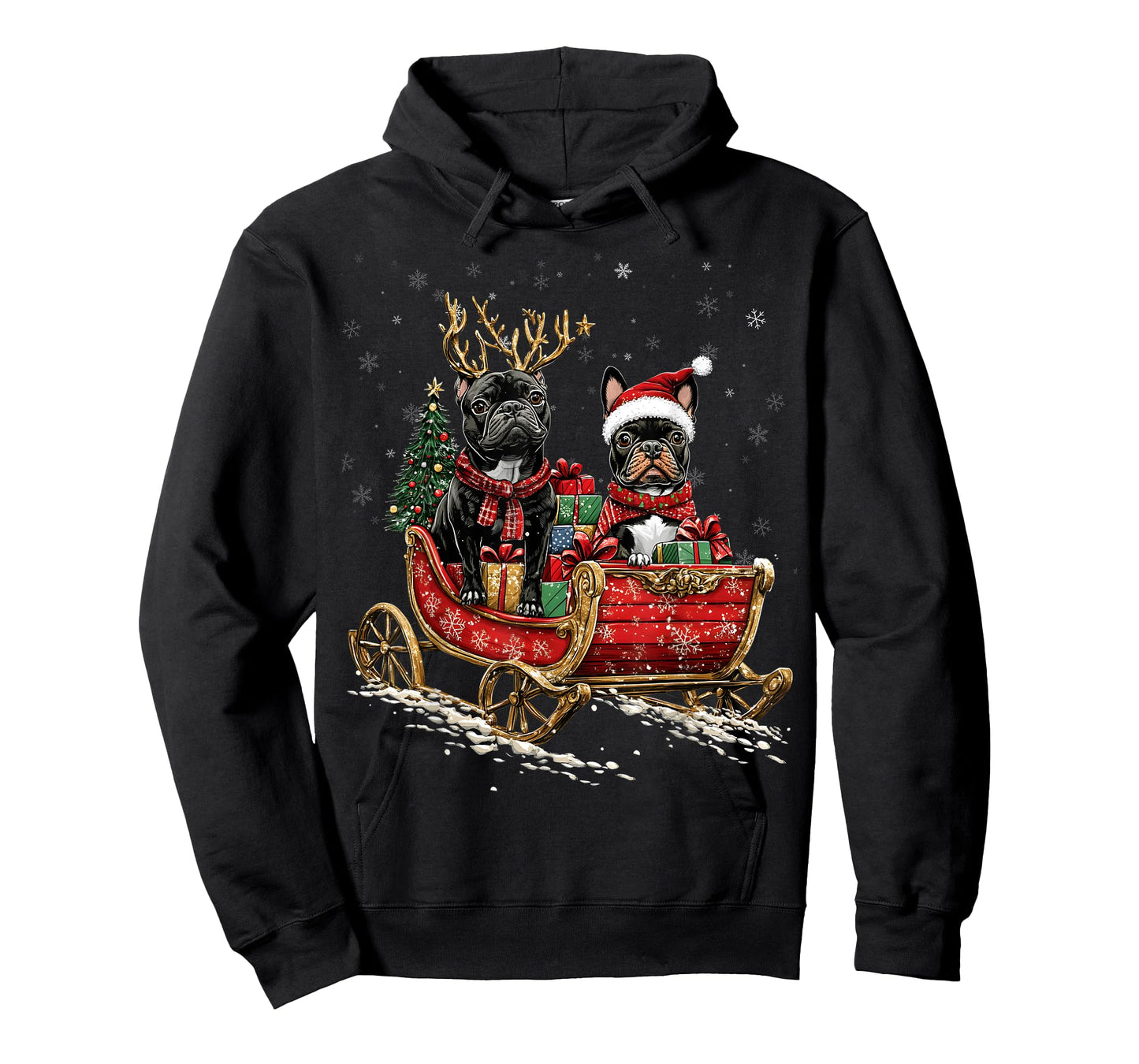 Santa French Bulldog reindeer Light Christmas Men Women Kids T-Shirt