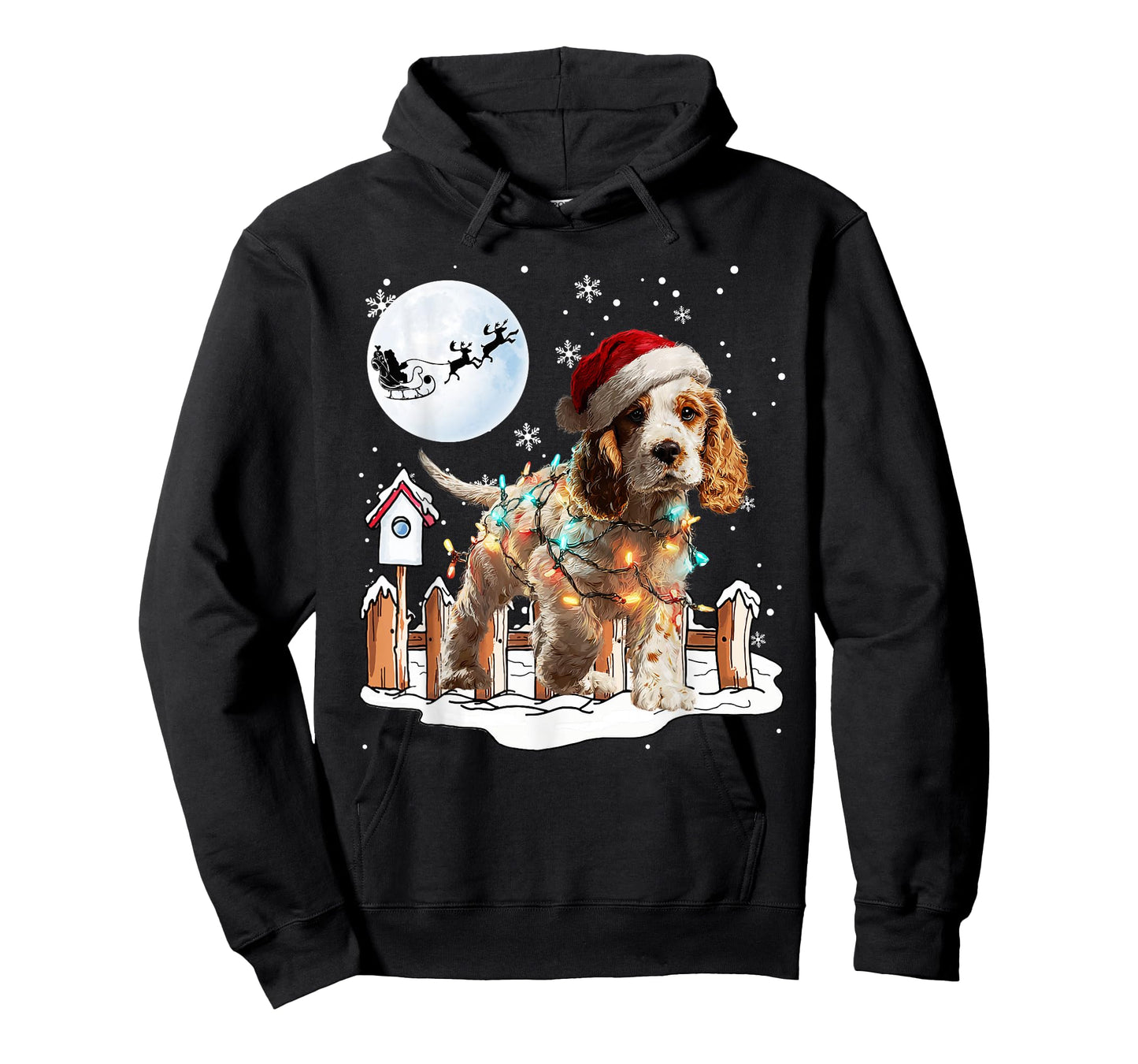 Cute Funny Cocker Spaniel Christmas Lights Santa Hat Holiday T-Shirt