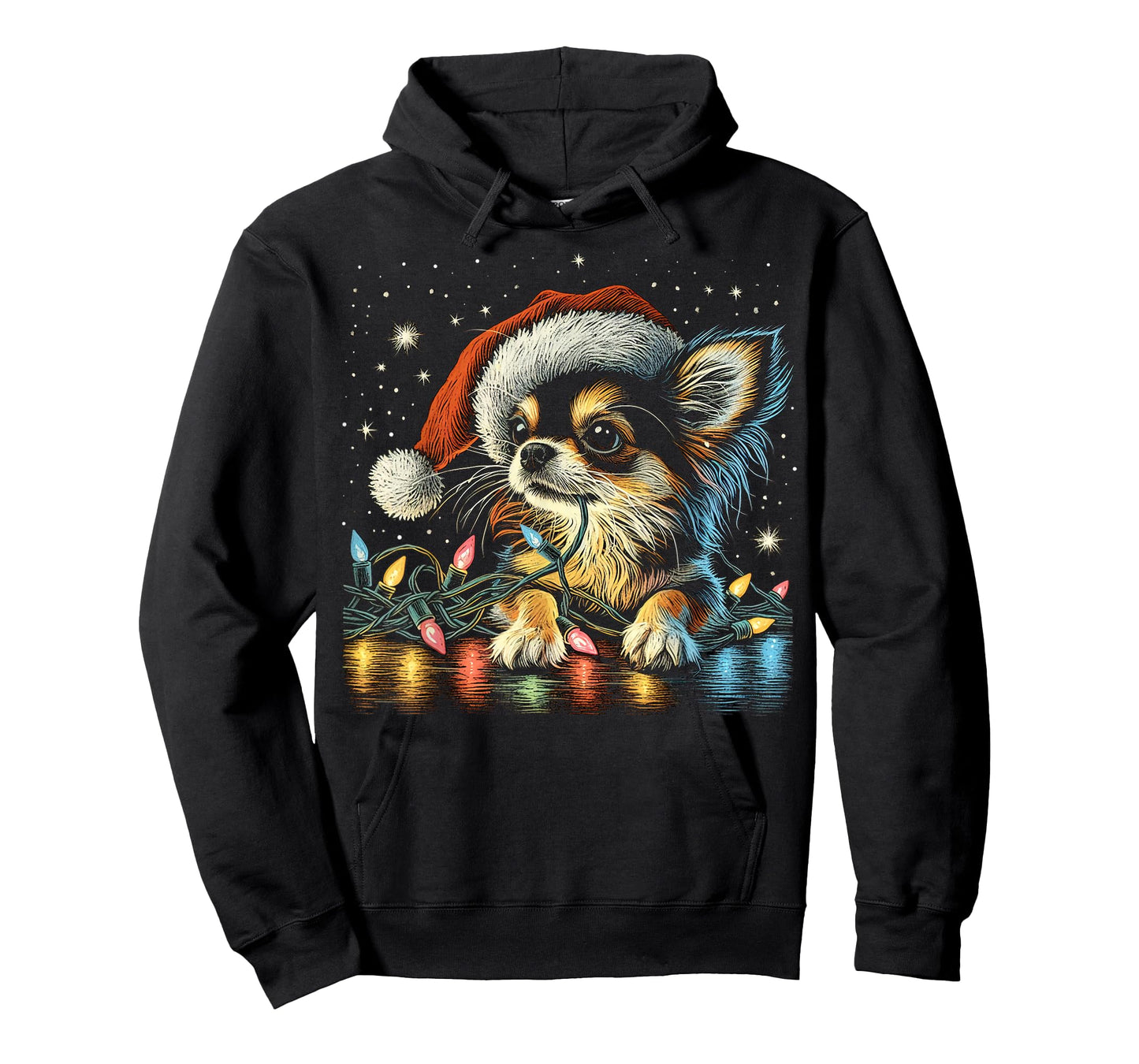 Long haired Chihuahua Chew Christmas Light Cord Xmas Funny T-Shirt