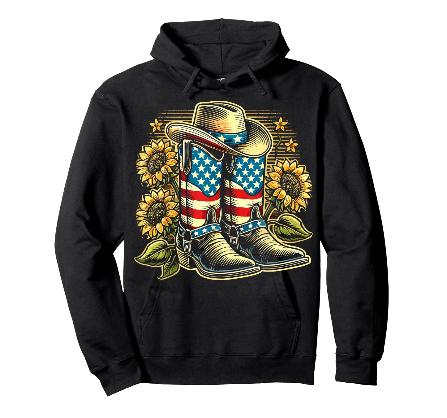 Cowboy Boots Hat American Flag Sunflower Country Western T-Shirt