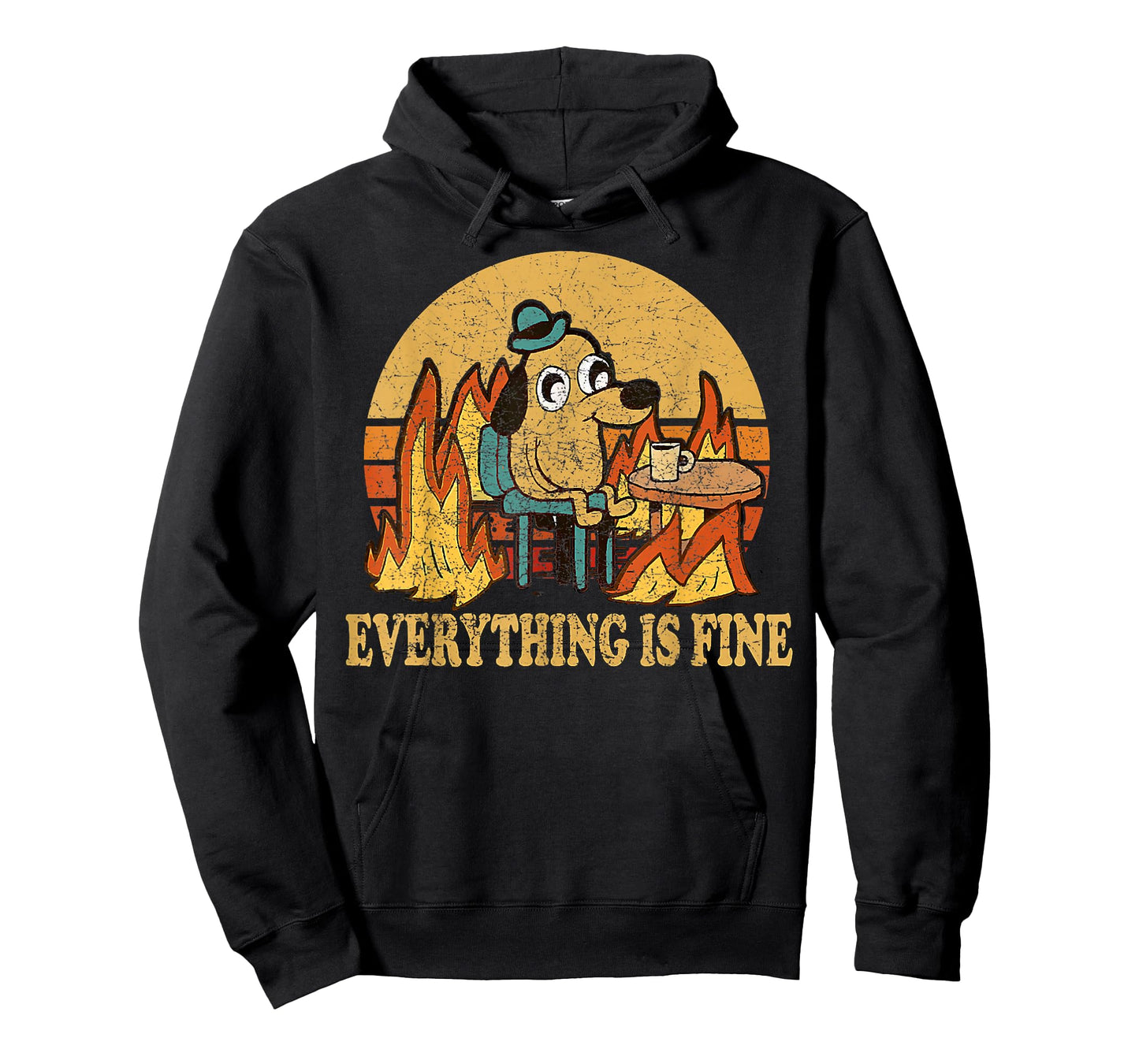 Everything is Fine Dog Drinking Coffee Burning Meme T-Shirt Small