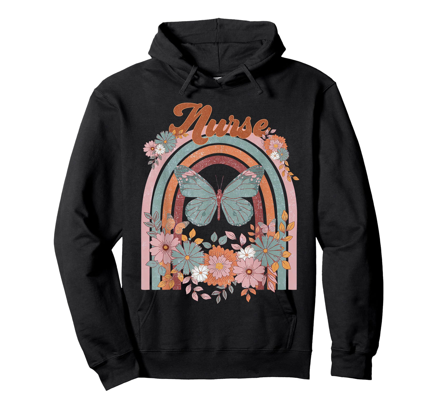 Nurse Vintage Floral Boho Hippie Rainbow Butterfly Men Women T-Shirt