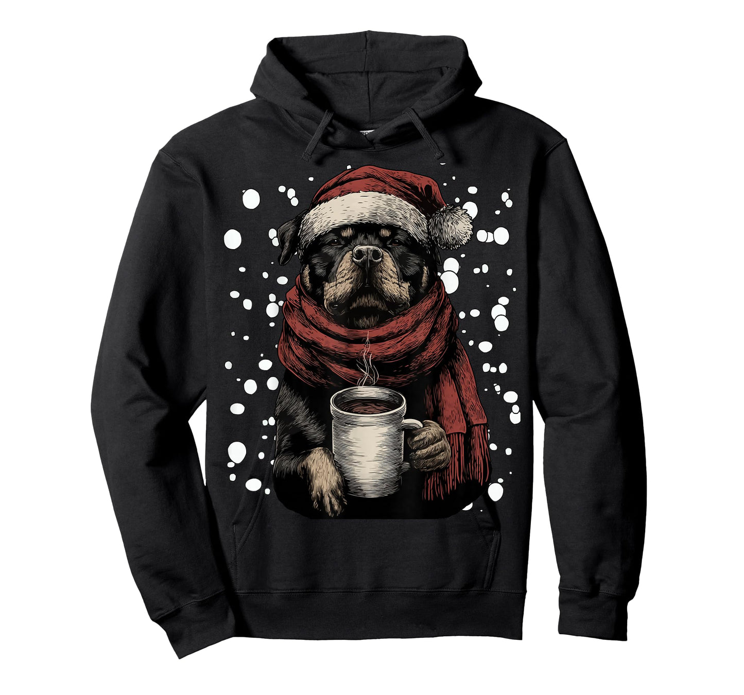 Christmas Rottweiler Santa Hat Coffee Lover Funny Winter Dog T-Shirt