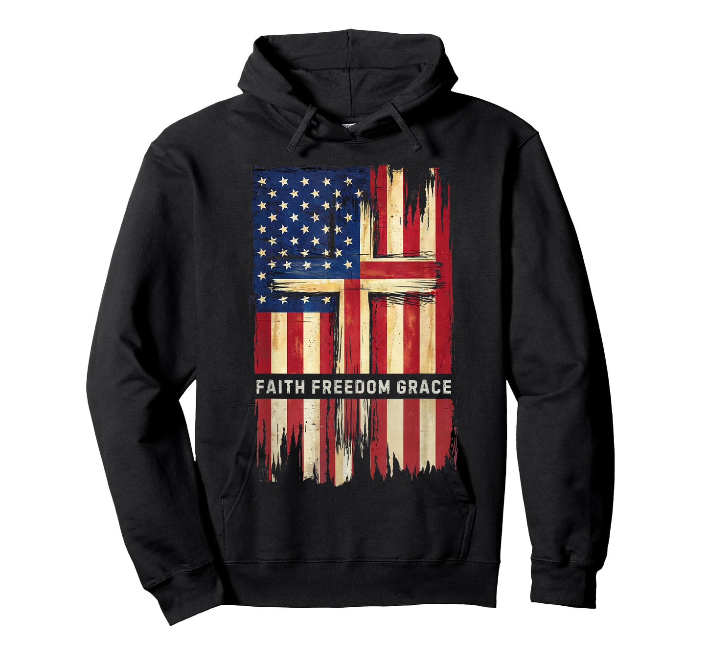 American Flag with Christian Cross Faith, Freedom, Grace T-Shirt