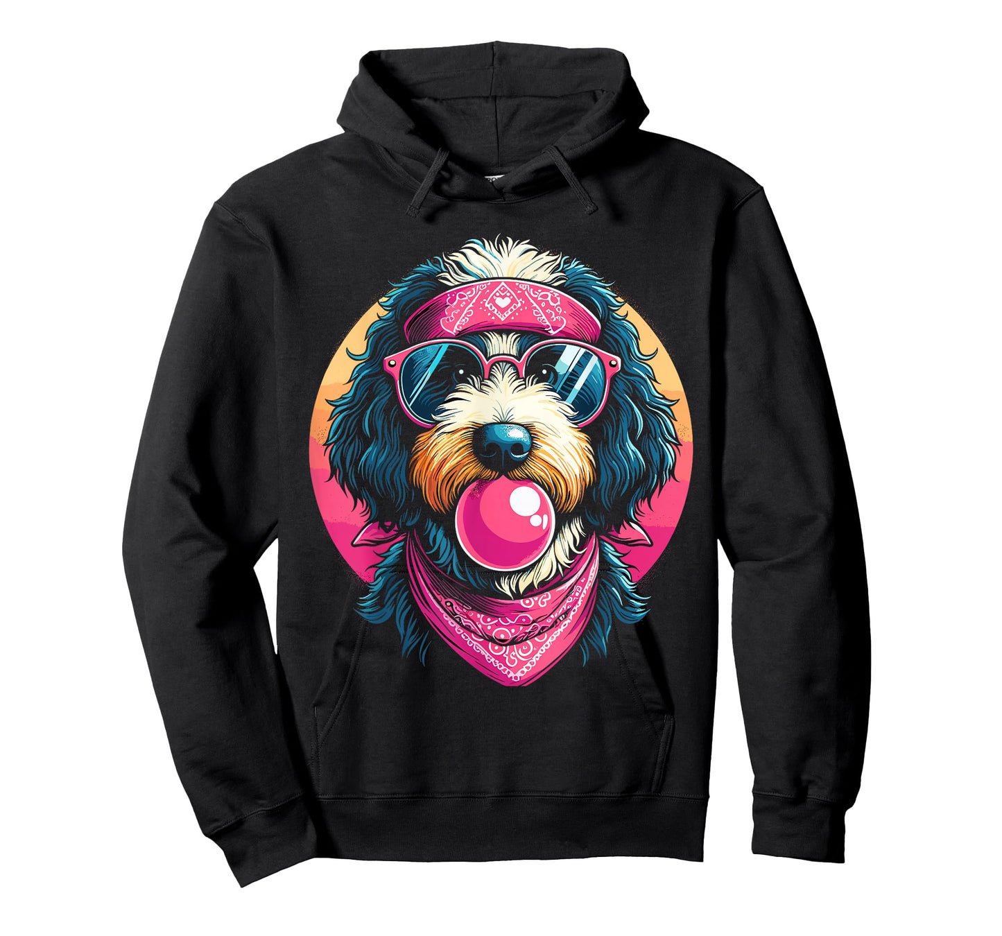 Funny Bernedoodle Dog Lover Bandana Glasses Bubble Gum Art T-Shirt