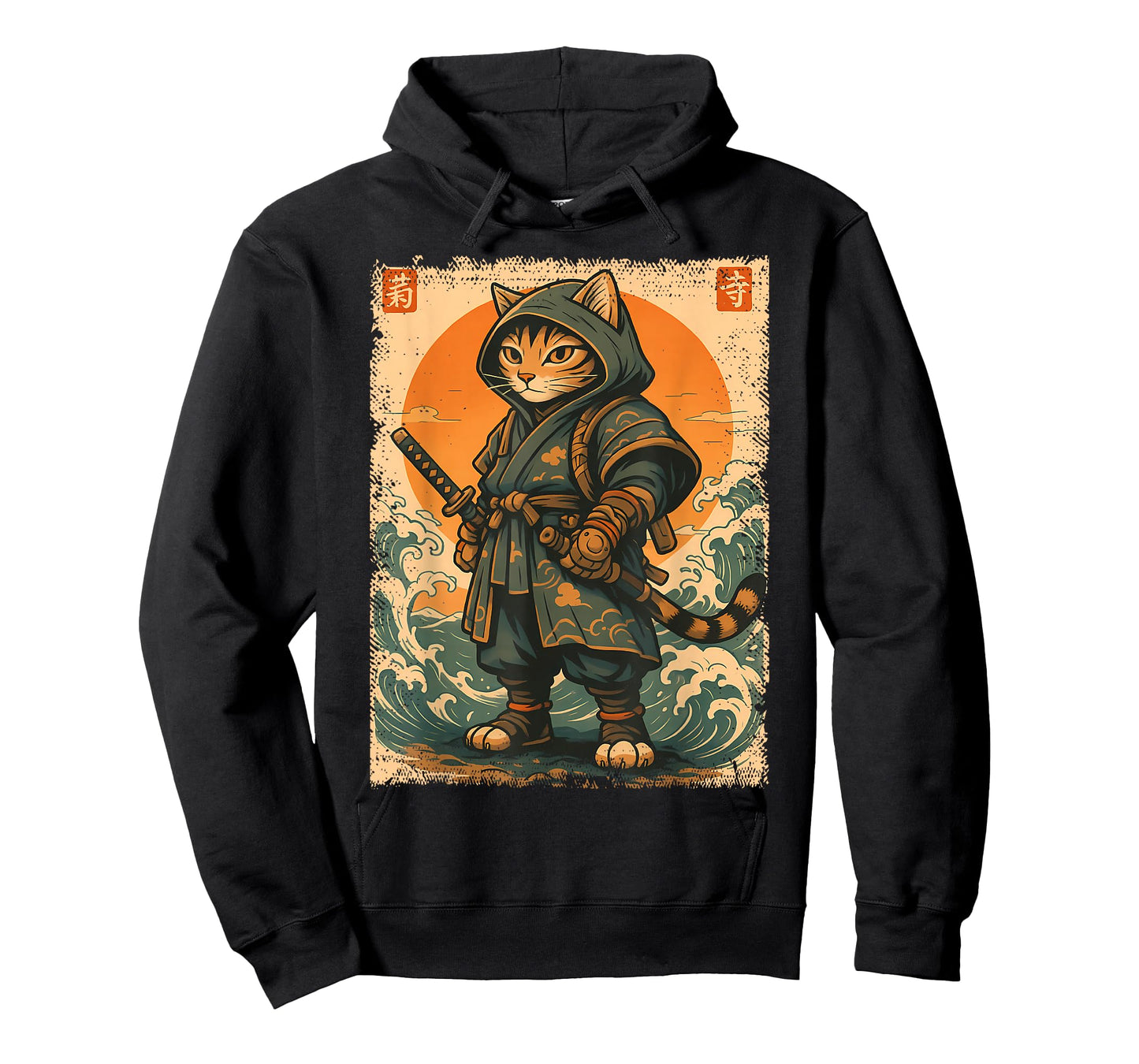 Samurai Cat Katana Warrior Vintage Japanese Cat Anime T-Shirt