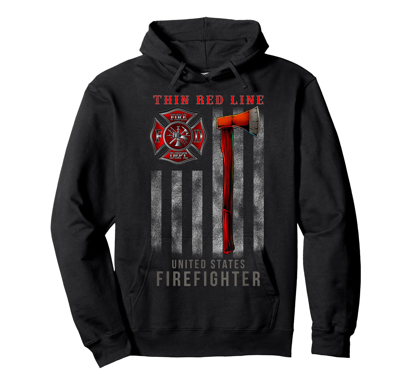 Red Thin Line Firefighter Axe And Flag Design T-Shirt