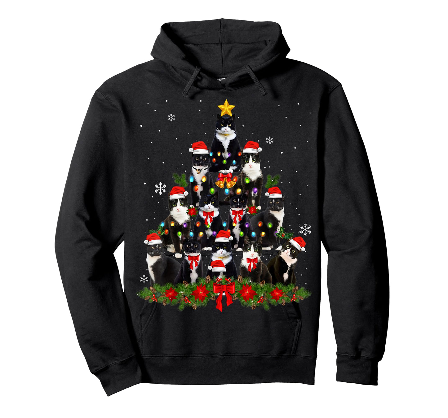 Tuxedo Cat Christmas Tree Tuxedo Cat Lights Xmas Matching T-Shirt