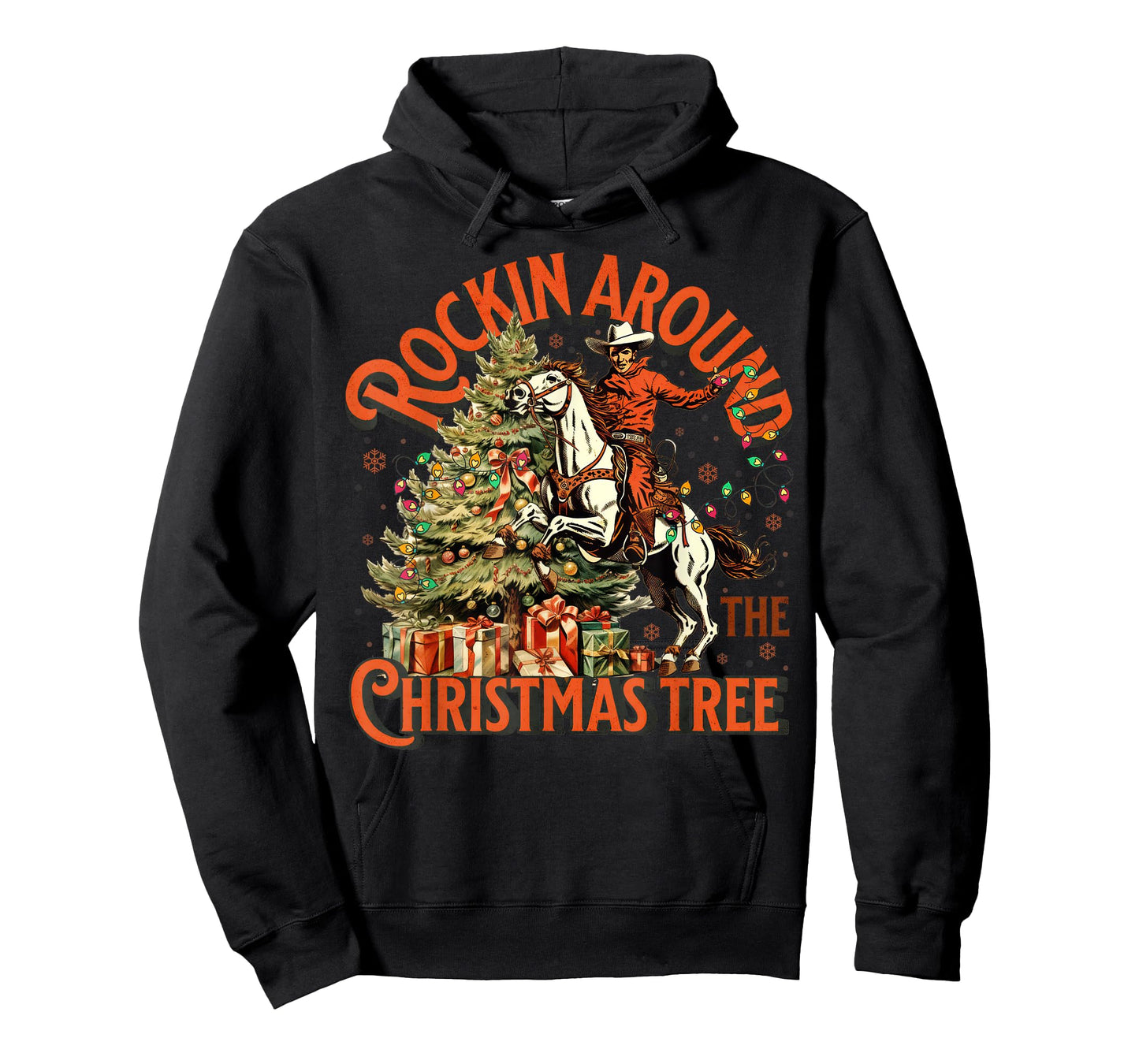 Retro Rockin Around Christmas Tree Cowboy Santa Riding Horse T-Shirt