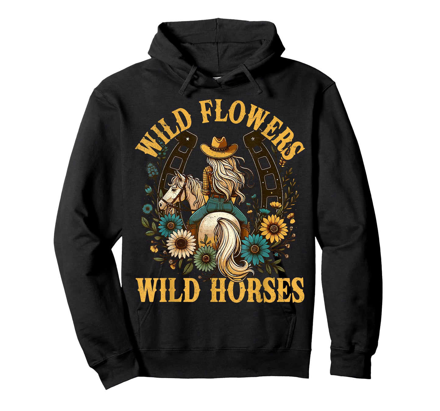 Retro Southern Sunset Cowgirl Wild Flowers - Wild Horses T-Shirt