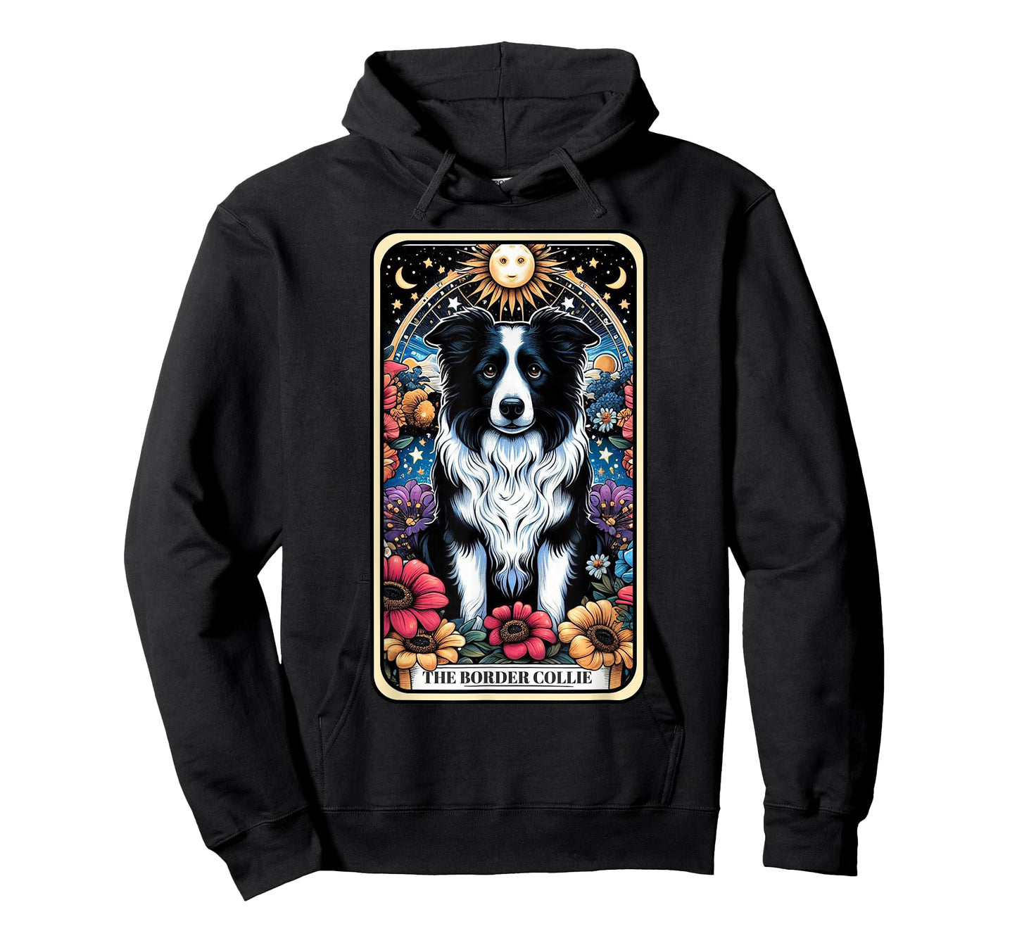 Border Collie Dog Tarot Card Floral Star Moon T-Shirt