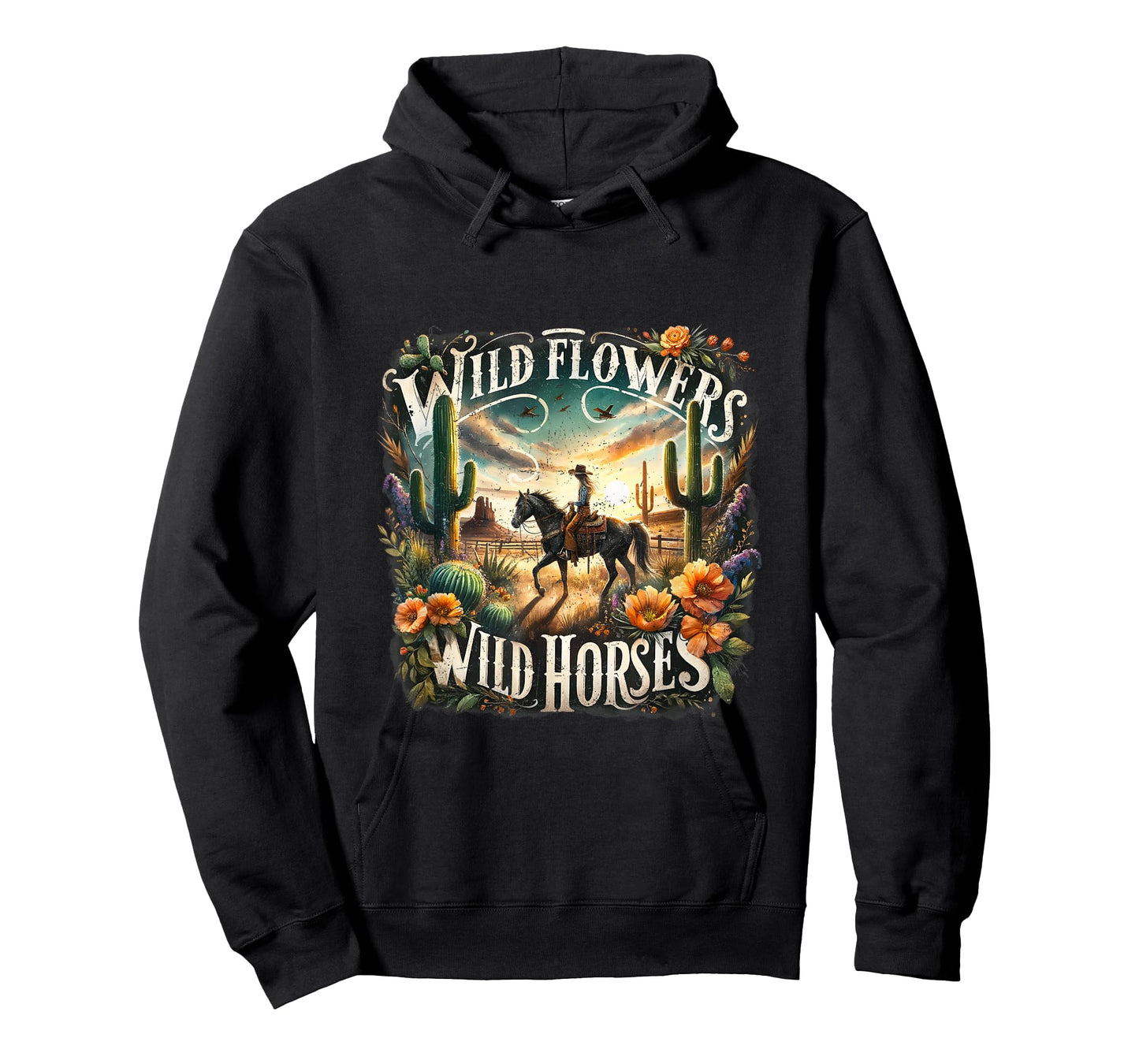 Wild Flowers Cowgirls Riding Horses Retro Western T-Shirt