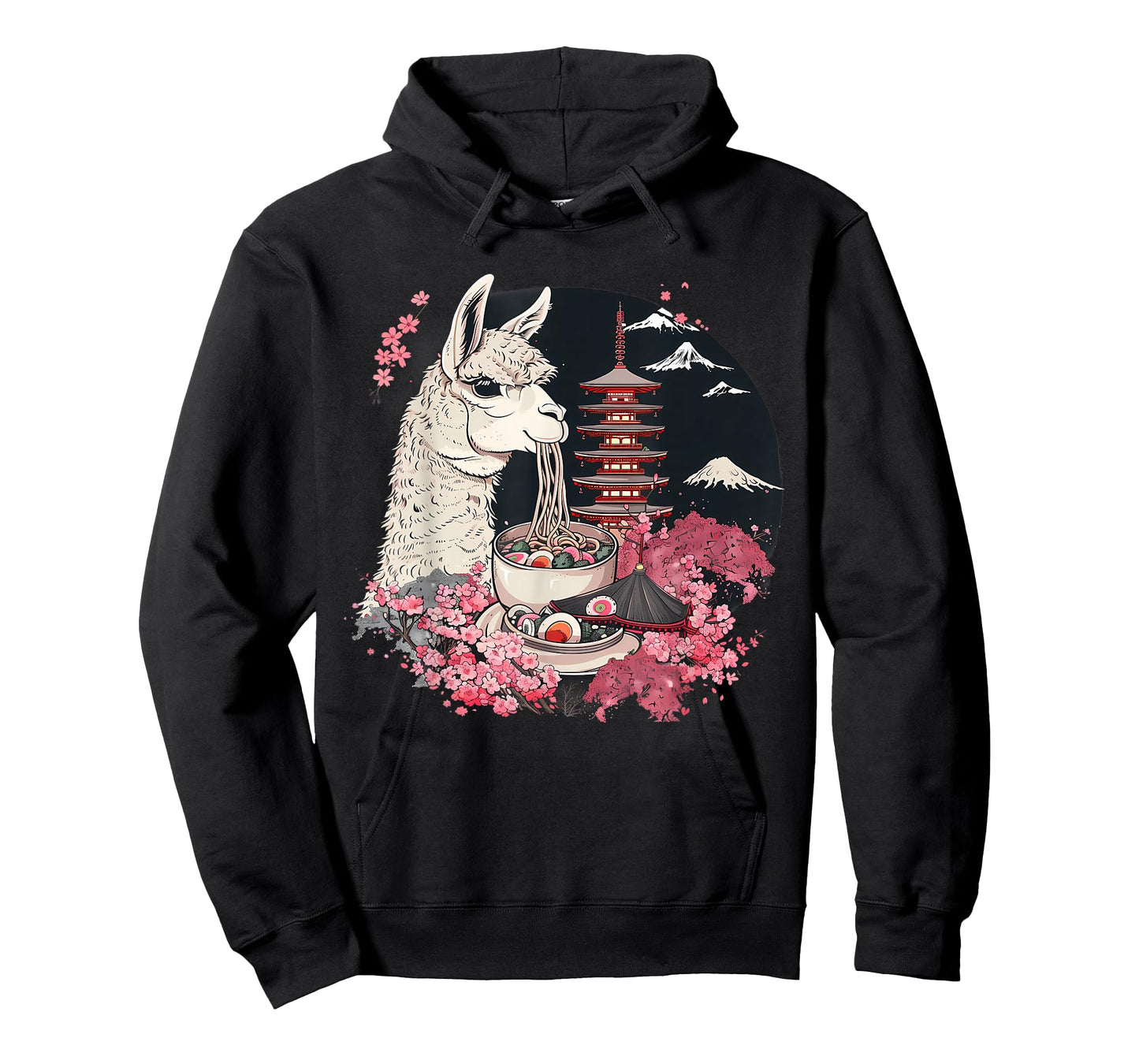 Llama Ramen Mount Fuji Sakura Pagoda Llamen Ramen Noodles T-Shirt