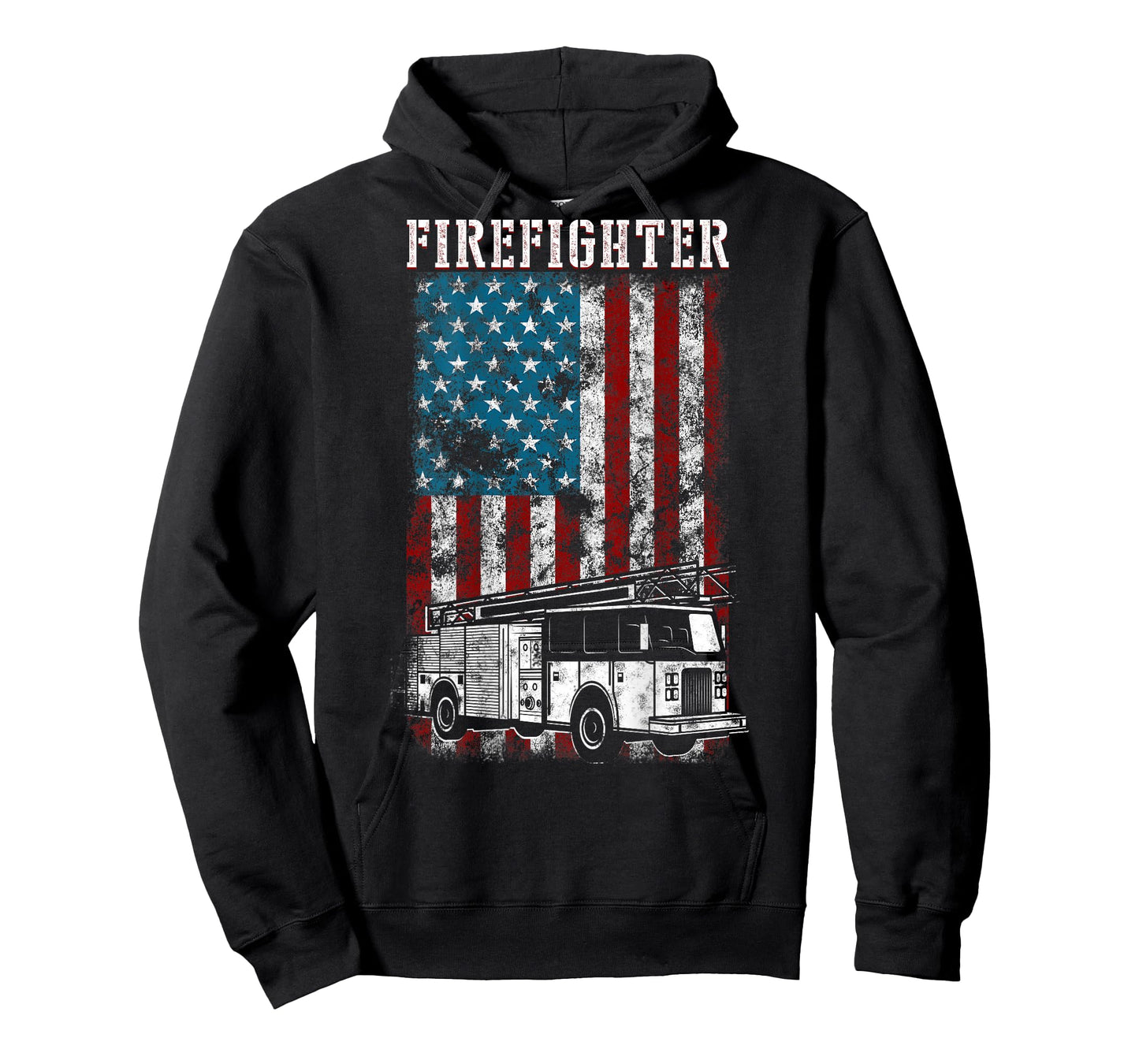 Fireman fire truck Distressed Firefighter American Flag T-Shirt