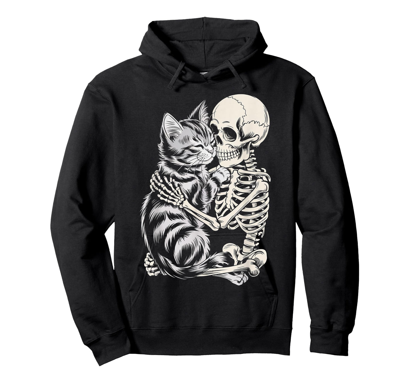 Skeleton Hugging Cat Halloween Cat Lover Skull Kitty T-Shirt