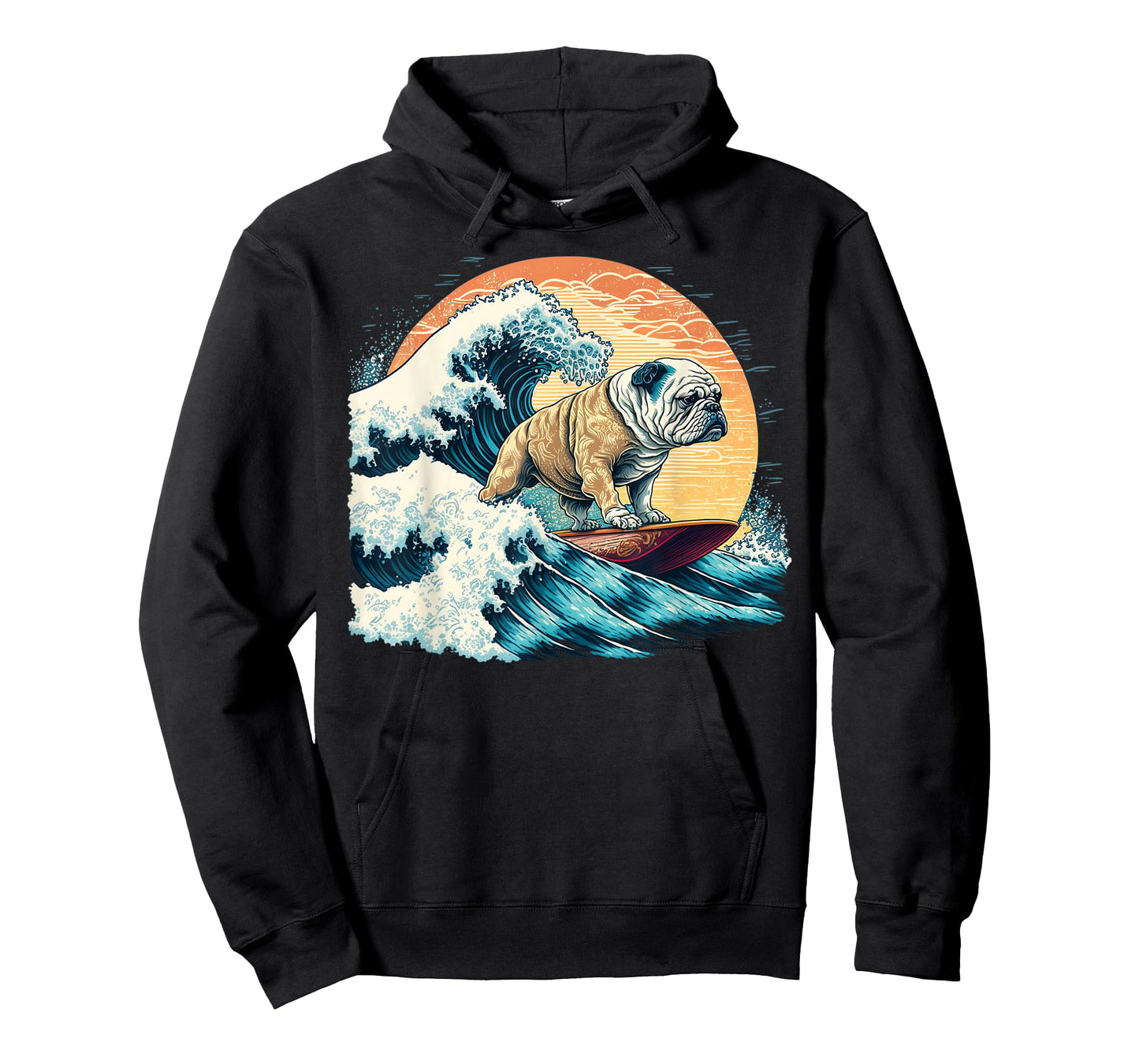 English Bulldog Surfing On The Great Wave of Kanagawa T-Shirt
