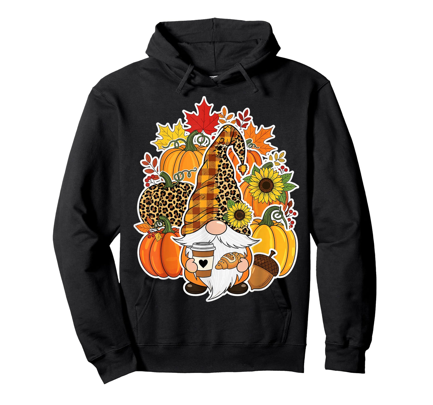 Gnome with Coffee Leopard Pumpkin Fall Harvest Vibes T-Shirt