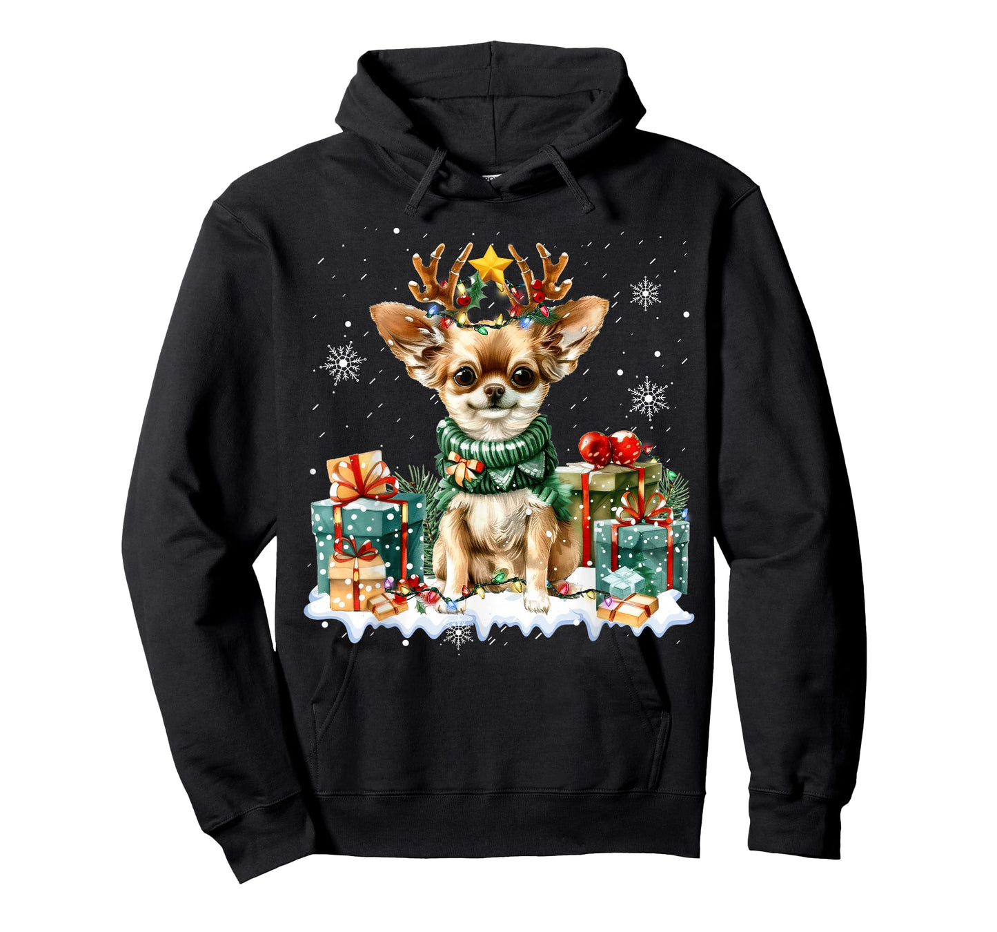 Reindeer Dog Christmas Lights Chihuahua Santa Hat Xmas Funny T-Shirt