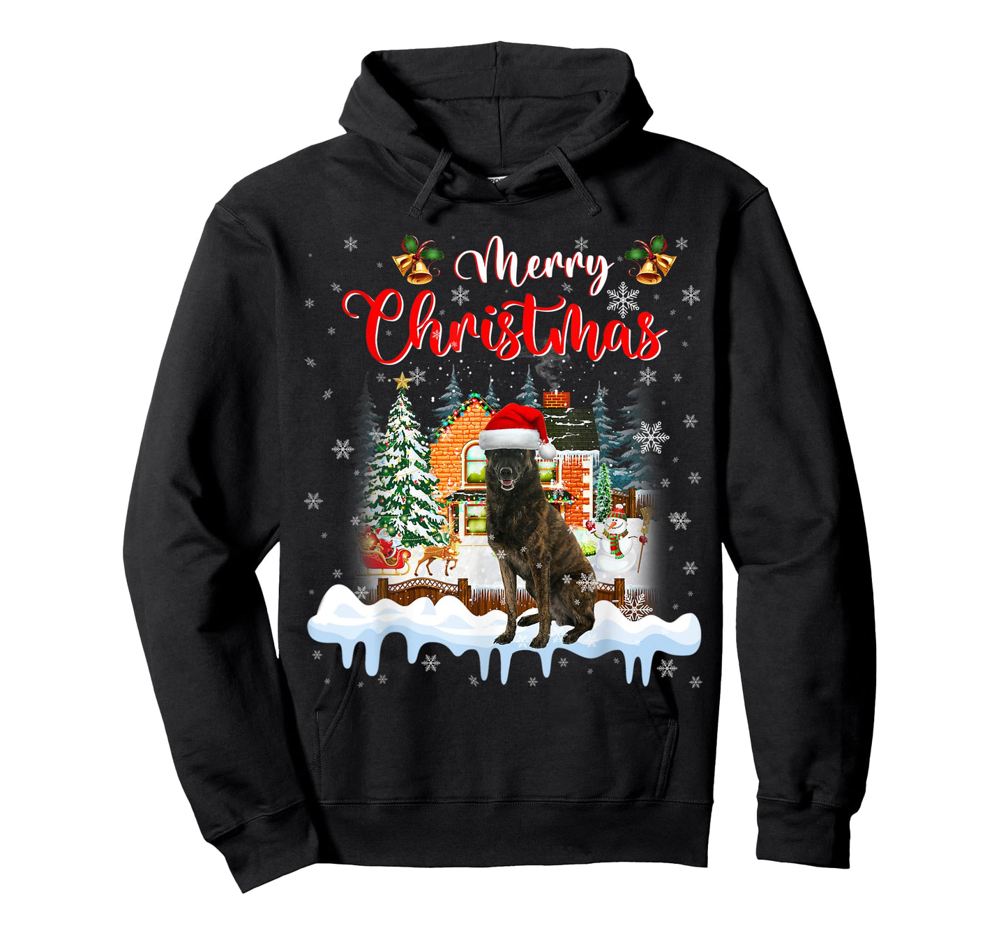 Merry Christmas Dutch Shepherd Dog Santa Hat Lights Xmas T-Shirt