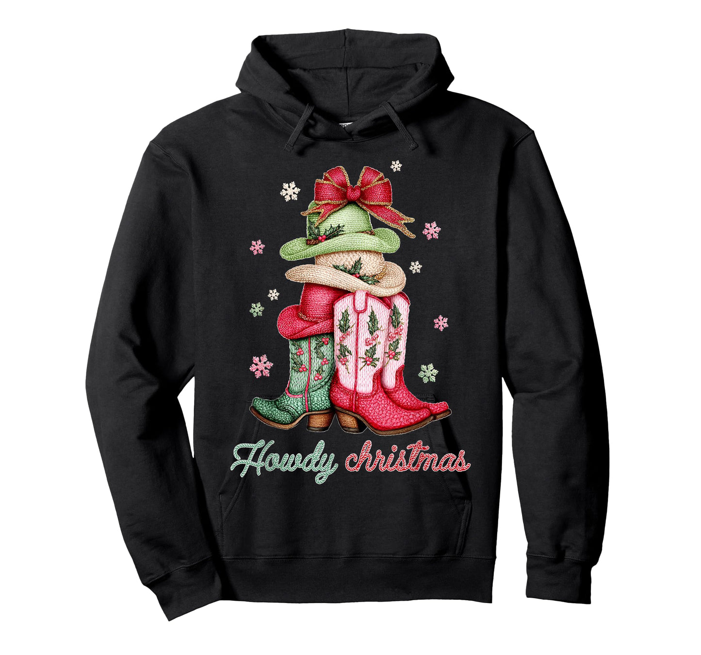 Howdy Christmas Crochet Boots Western Cowboy Xmas Holiday T-Shirt