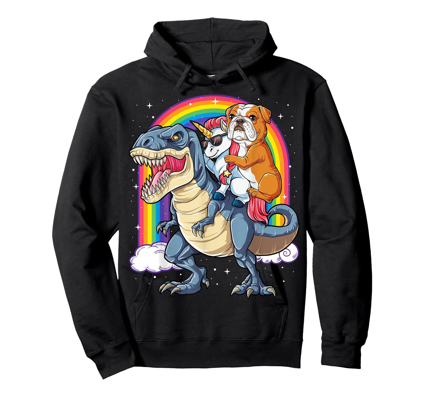 English Bulldog Unicorn Riding Dinosaur T-rex Gifts Girls T-Shirt