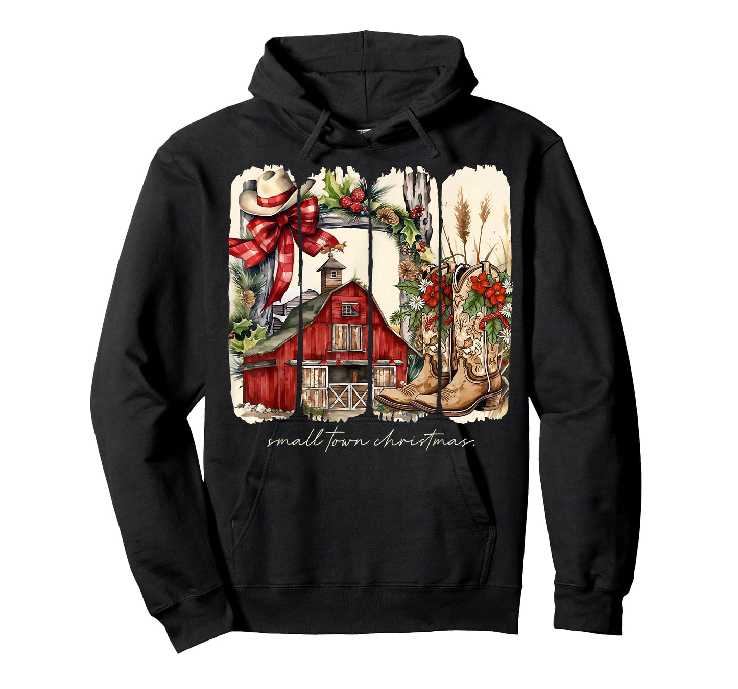 Small Town Christmas Western Cowboy Boots Coquette Bow Xmas T-Shirt