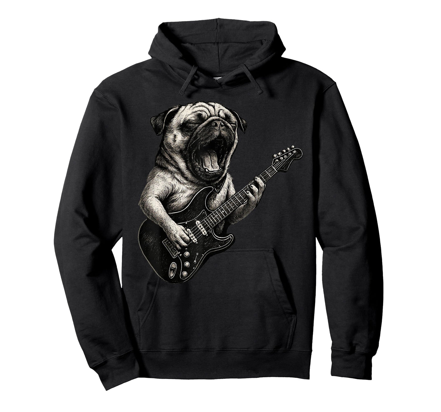 Dog Pug Playing Guitar Rock Funny T-Shirt