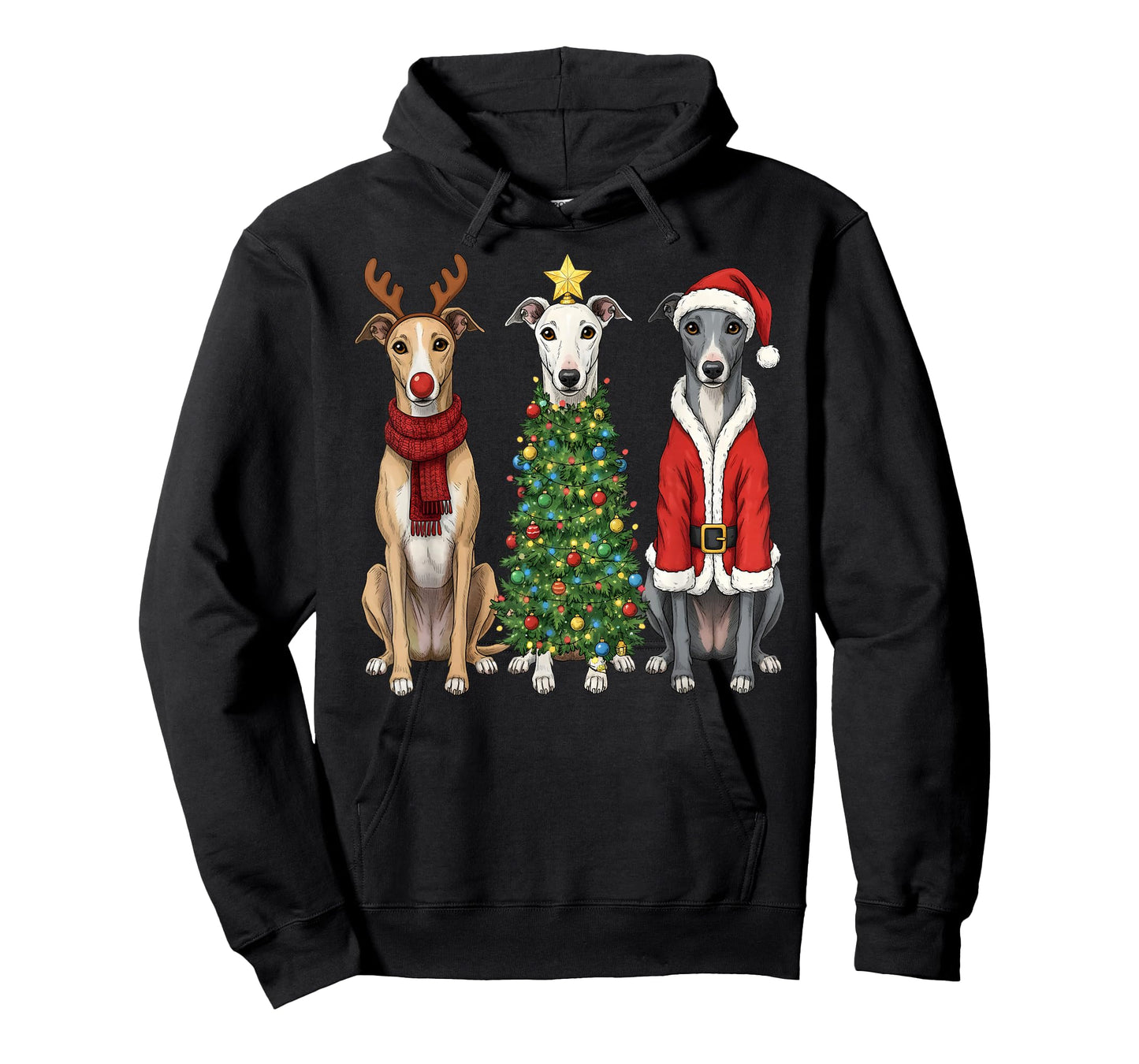 Retro Christmas Greyhound Santa Reindeer Dog Lover T-Shirt