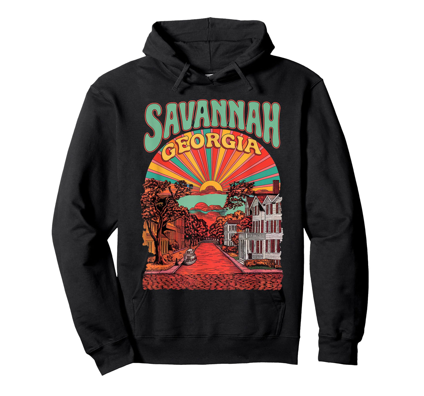 Vintage Savannah Georgia Sunset Skyline Cityscape Retro T-Shirt