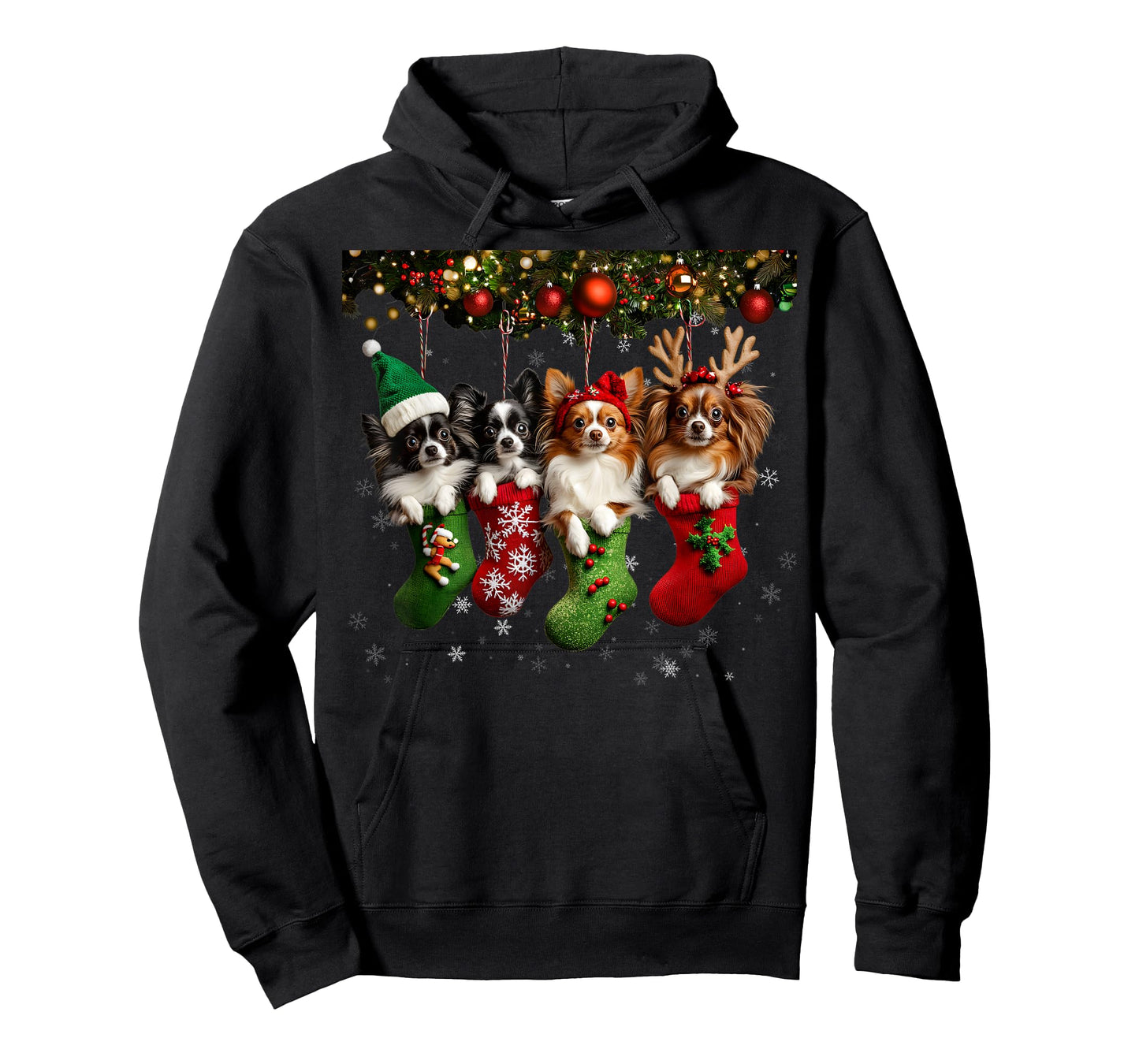 Papillon Christmas Lights Funny Xmas Dog Lover T-Shirt for Men Women Kids