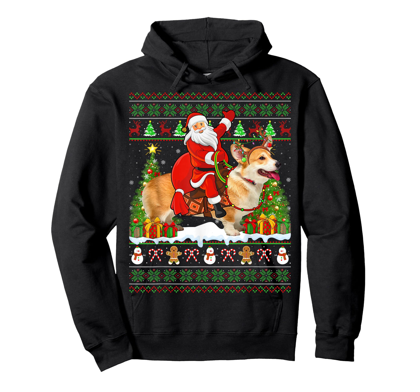 Corgi Dog Lover Funny Ugly Santa Riding Corgi Christmas T-Shirt