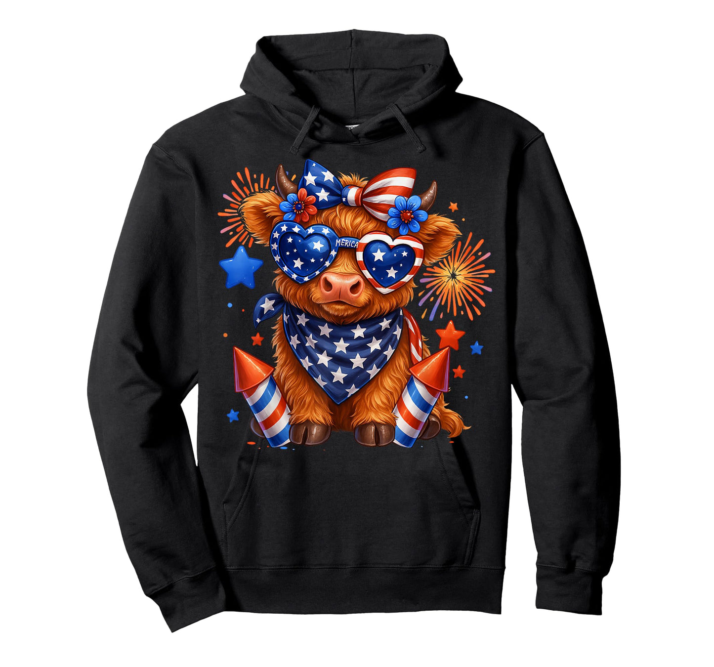 Cute Highland Cow 4th Of July USA Flag Patriotic Cow Farmer T-Shirt