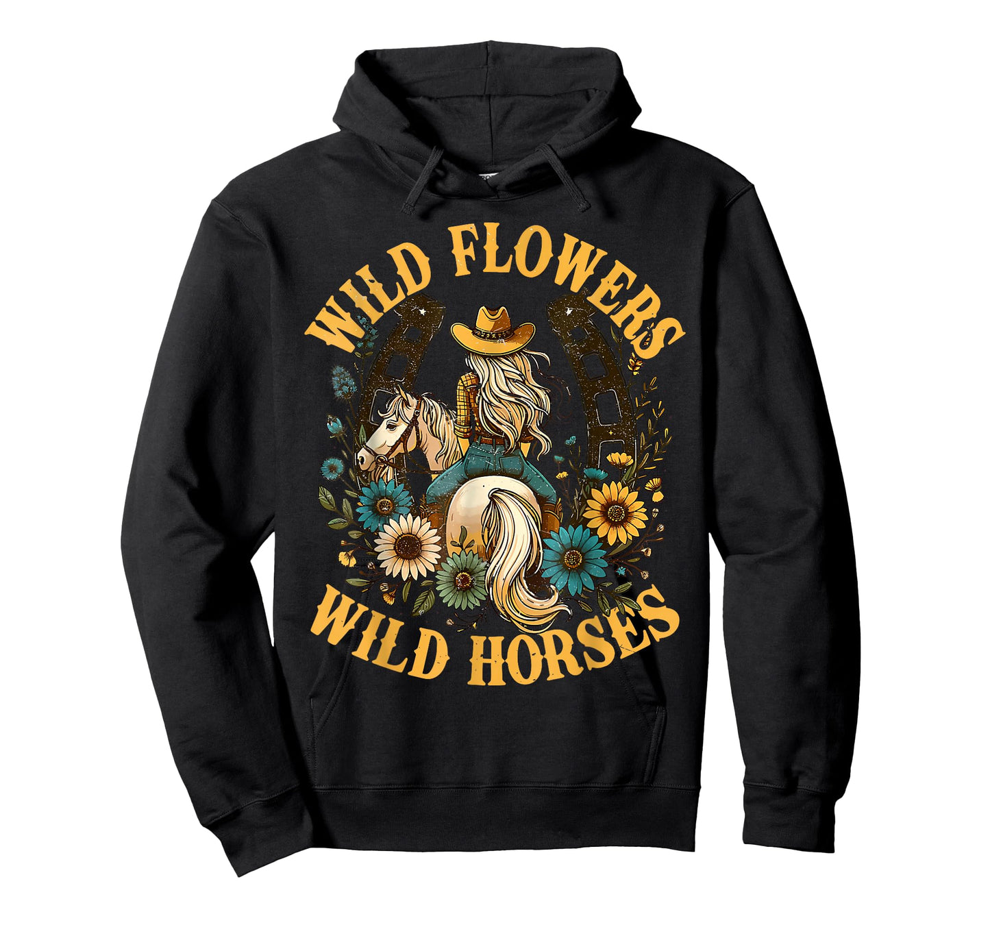 Southern Sunset Cowgirl Retro Wild Flowers Horses for Girl T-Shirt