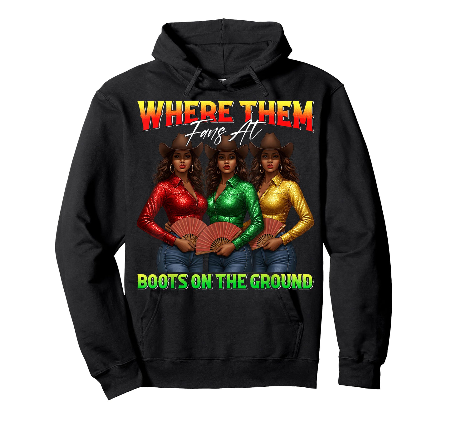 Where Them Fans At Boots On The Ground Black Cowgirl Western T-Shirt