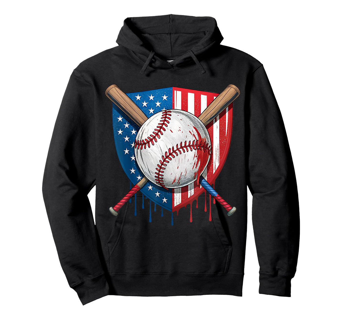 4th of July Baseball Drip Ice Cream Patriotic American Flag T-Shirt