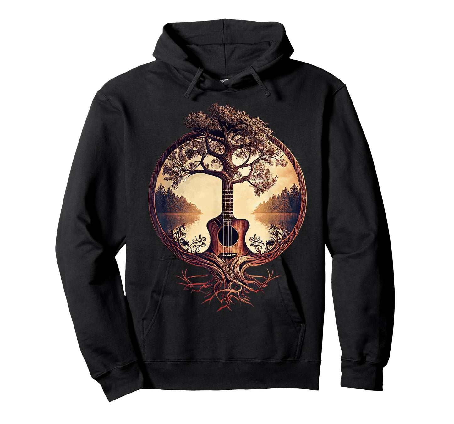 Acoustic Guitar Tree By The Lake Guitarist T-Shirt