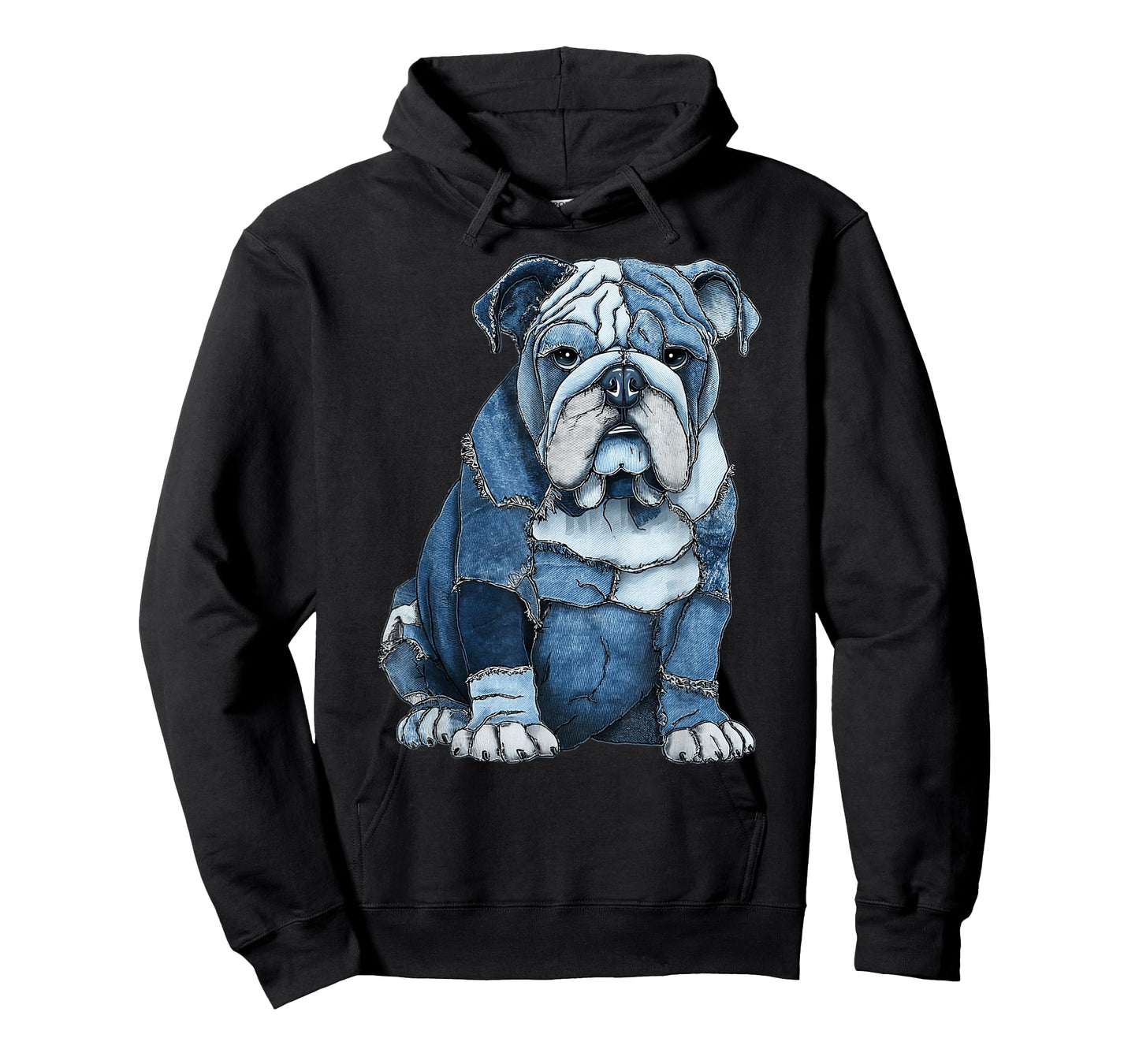 Funny English Bulldog Dog Blue Denim Patchwork Graphic T-Shirt