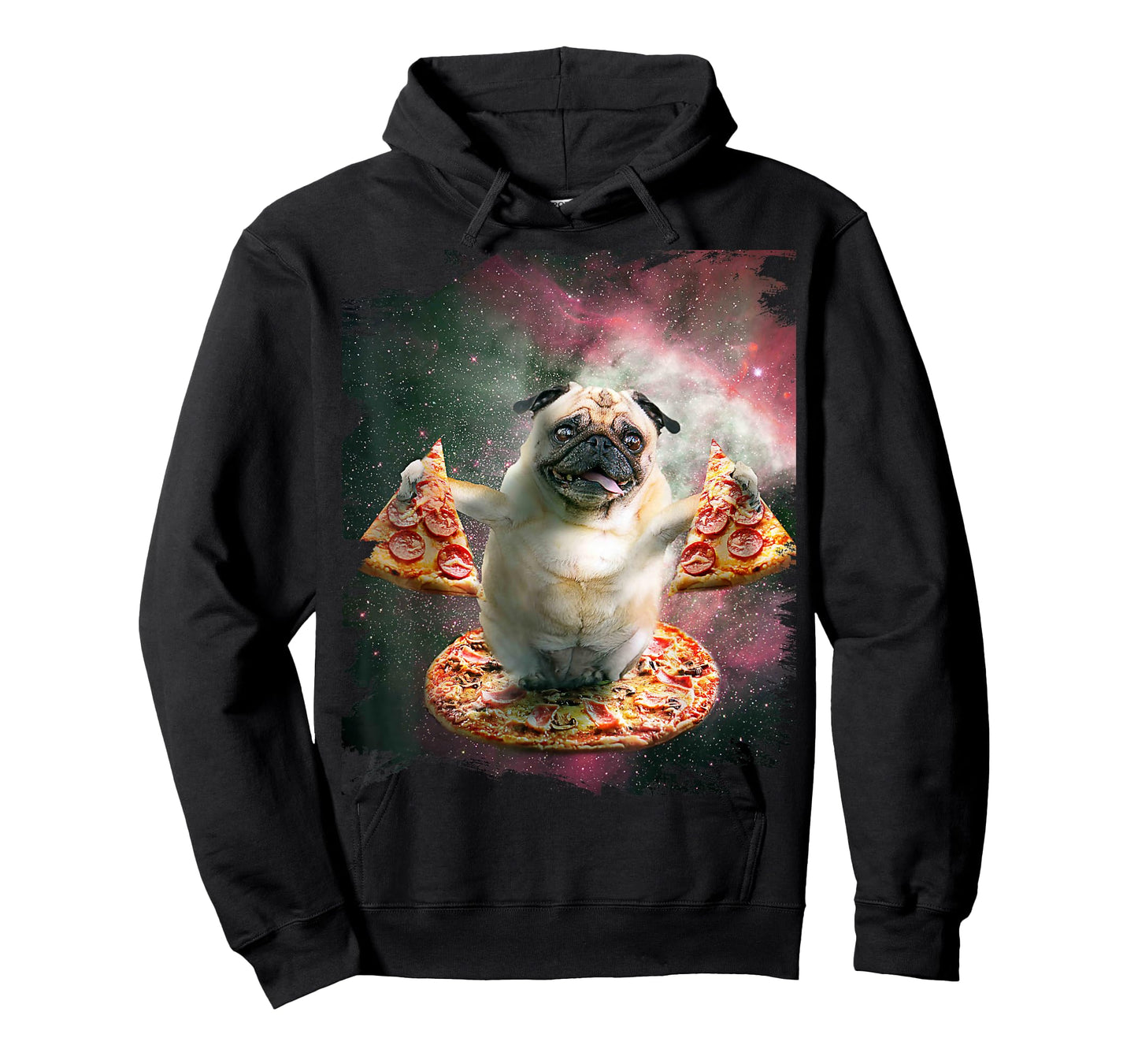 Random Galaxy Funny Pug Dog with Pizza T-Shirt