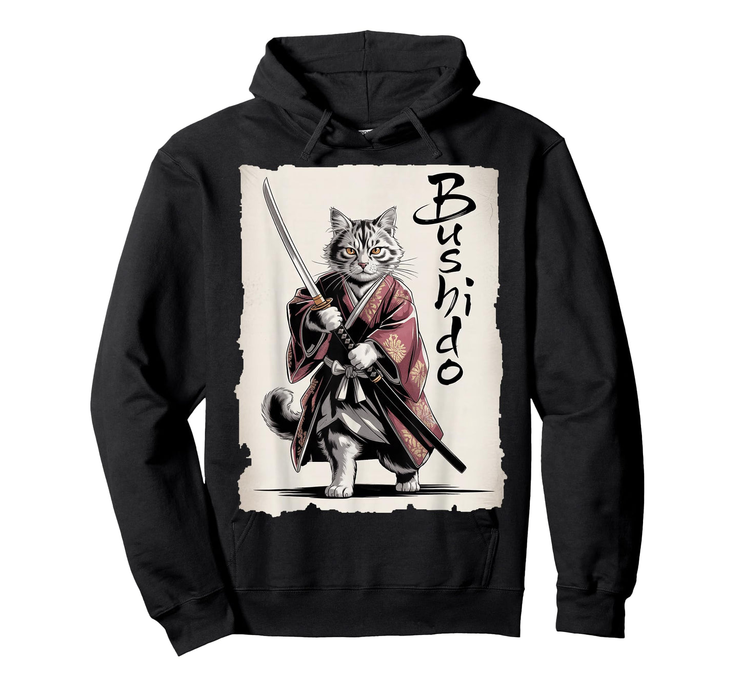 Samurai Cat Vintage Ukiyo-e Warrior Art Graphic Fun Cat Art T-Shirt