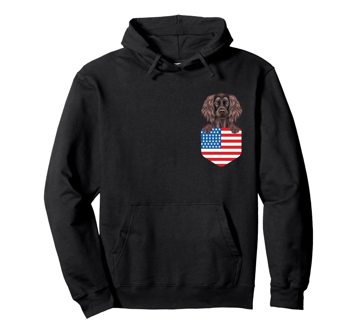 America Flag Boykin Spaniel Dog In Pocket Long Sleeve T-Shirt